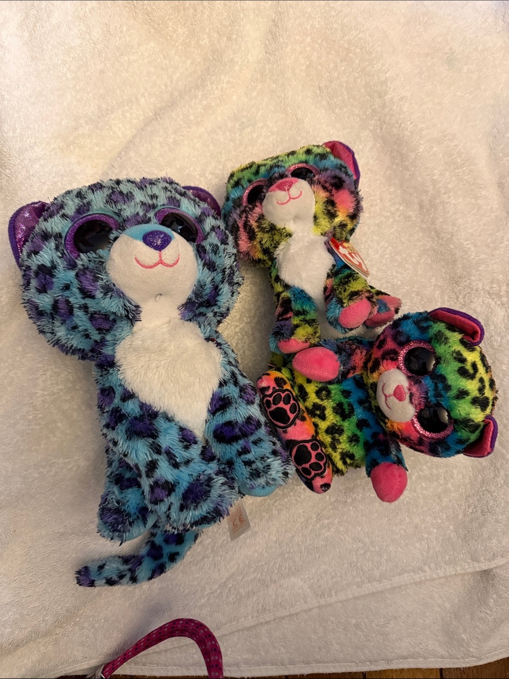 TY Multicolor Leopard Plush Pair - Blue & Rainbow Spots